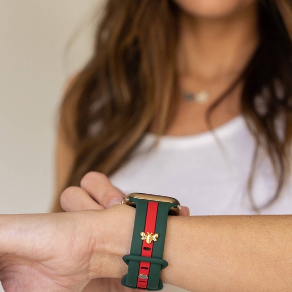 Honey bee me green and red Apple Watch band - Picture 1 of 4